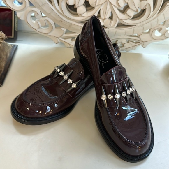 AGL Lola Spike Size 36.5 EU Patent Purple Plum Leather Loafers New Without Box - Picture 14 of 15